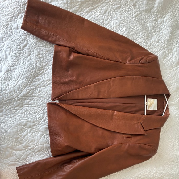 Leather soft Cognac Cropped Blazer The Label Edition - Picture 1 of 7